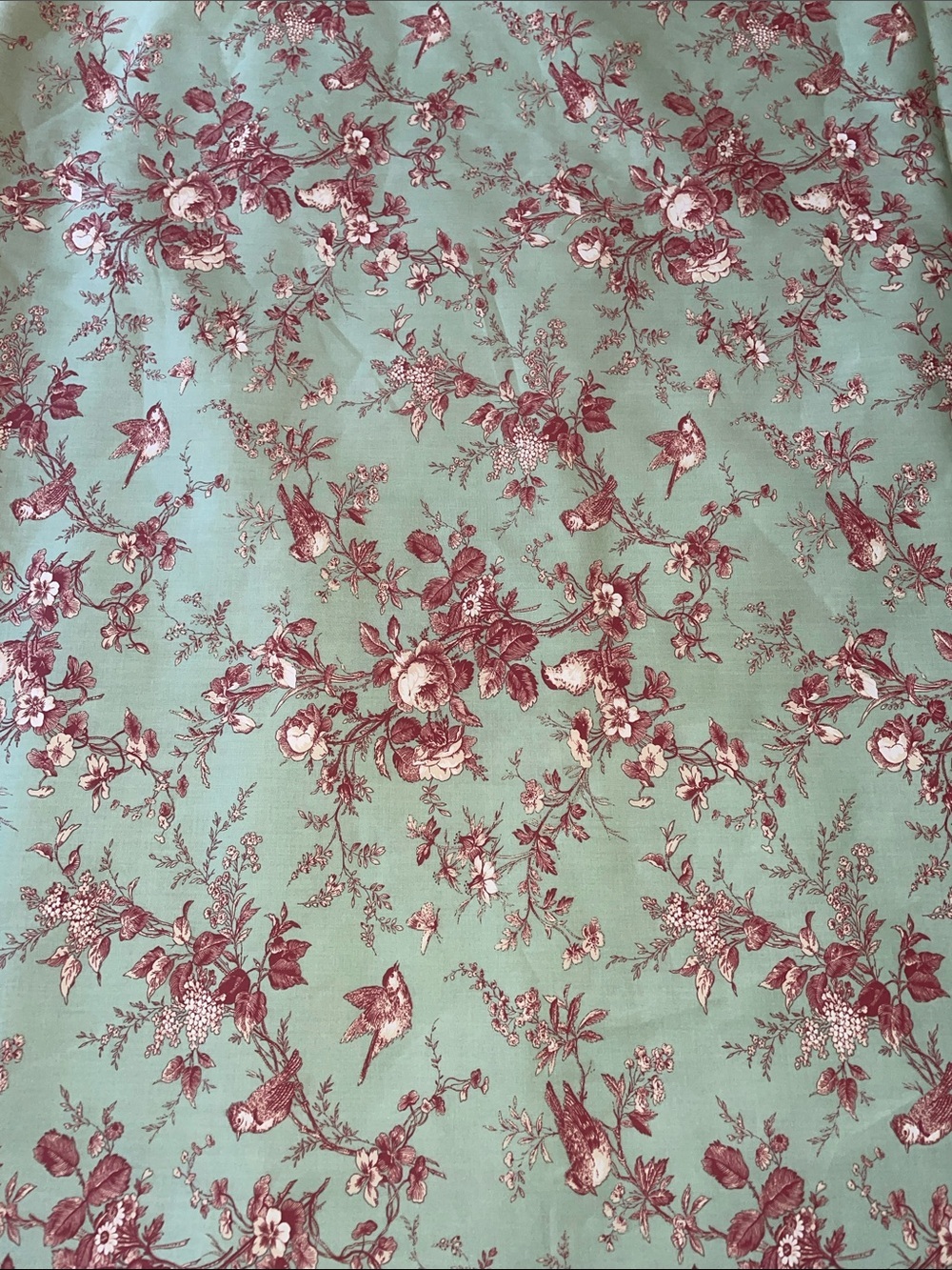 Vintage 2003 Thibaut Isabelle Fabric 6 Yards Birds Floral Toile Sage Burgundy
